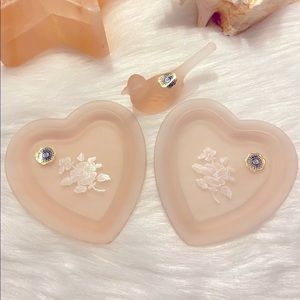 Pink Westmoreland Glass Bird and Trinket Trays (2)